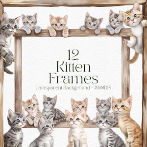 Kätzchen Holzrahmen Clipart, süße Katzen PNG für Scrapbooking, Einladungen Zimmer Dekor Digital Download Katzenliebhaber Clip Junk Journal Katze Aufkleber
