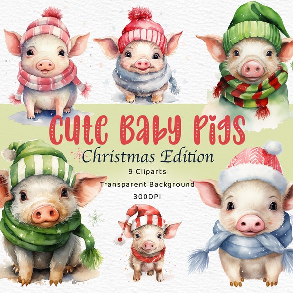 Christmas Pig Png Christmas Farm Animals Christmas Decoration Folio Kit Digital Download Xmas Farm Vintage Christmas PNG Bundle Pig Clipart