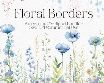 Watercolor Floral Borders  Clip Art Flowers Folio Kit Png Wild Flowers Flowers Clipart Premade Borders Boho Wedding Clipart Borders Digital