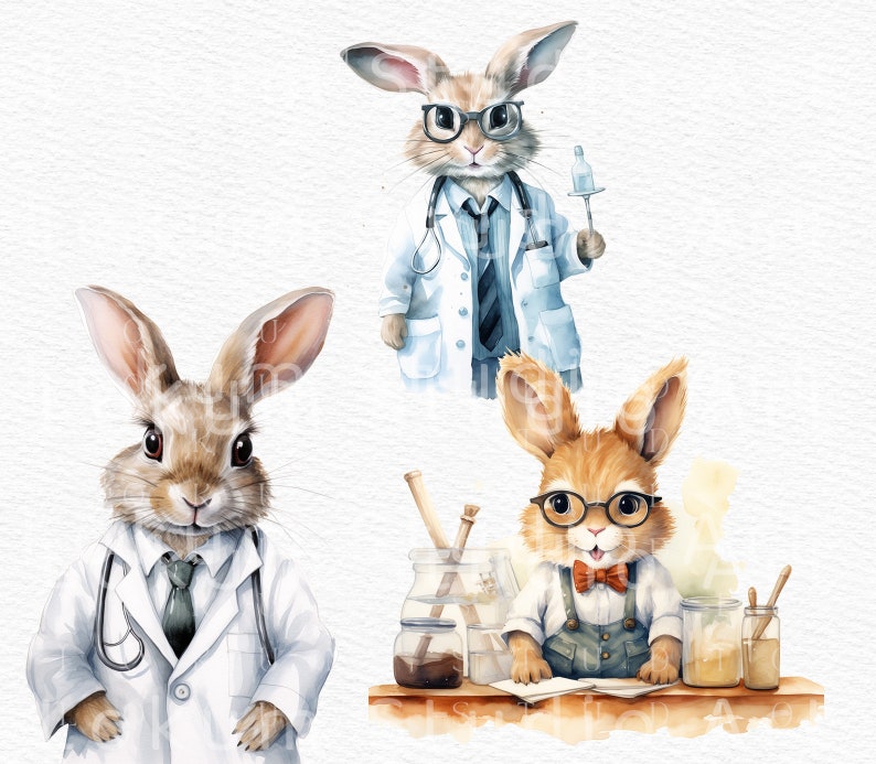 Watercolor Doctor Rabbit, Cute Doctor Baby Animal, Nursery Wall Art ...