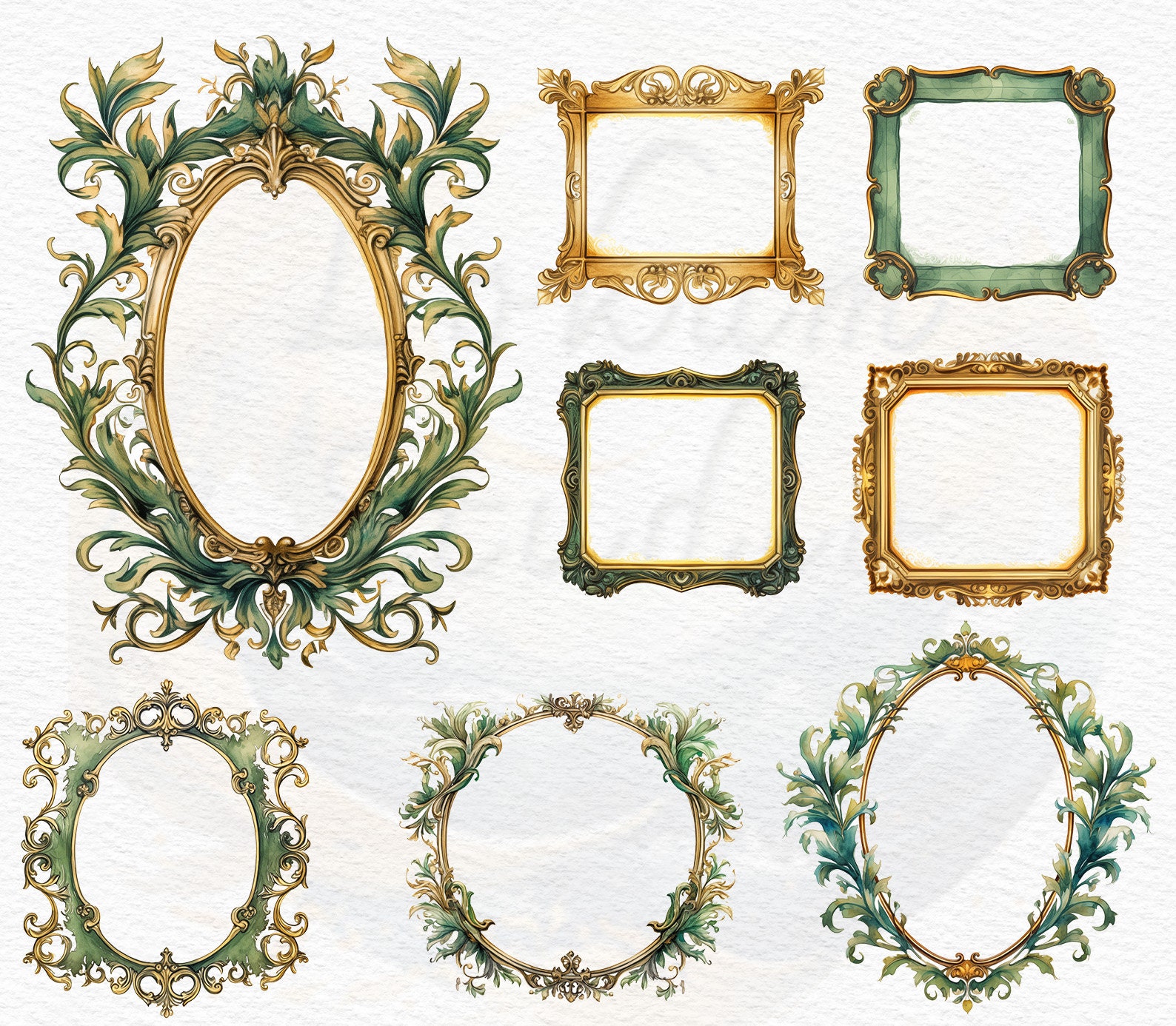 Gold and Green Frames Clipart Victorian Era Rococo Frames Baroque ...