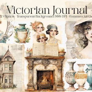 Vintage Victorian Era Digital Junk Journal Kit Printable JPG Page Ephemera, Vintage Cover Card Clipart Tag Folio Kit Digital Scrapbook PNG