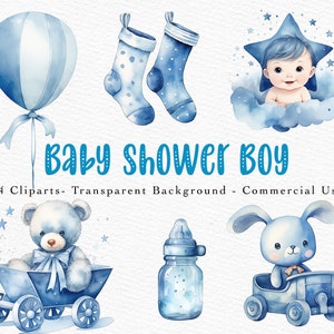 Aquarelle Welcomebaby Clipart Baby Shower aquarelleClip art Bundle Baby Shower pour garçon, nouveau-né png, graphiques de célébration d'enfants mignons