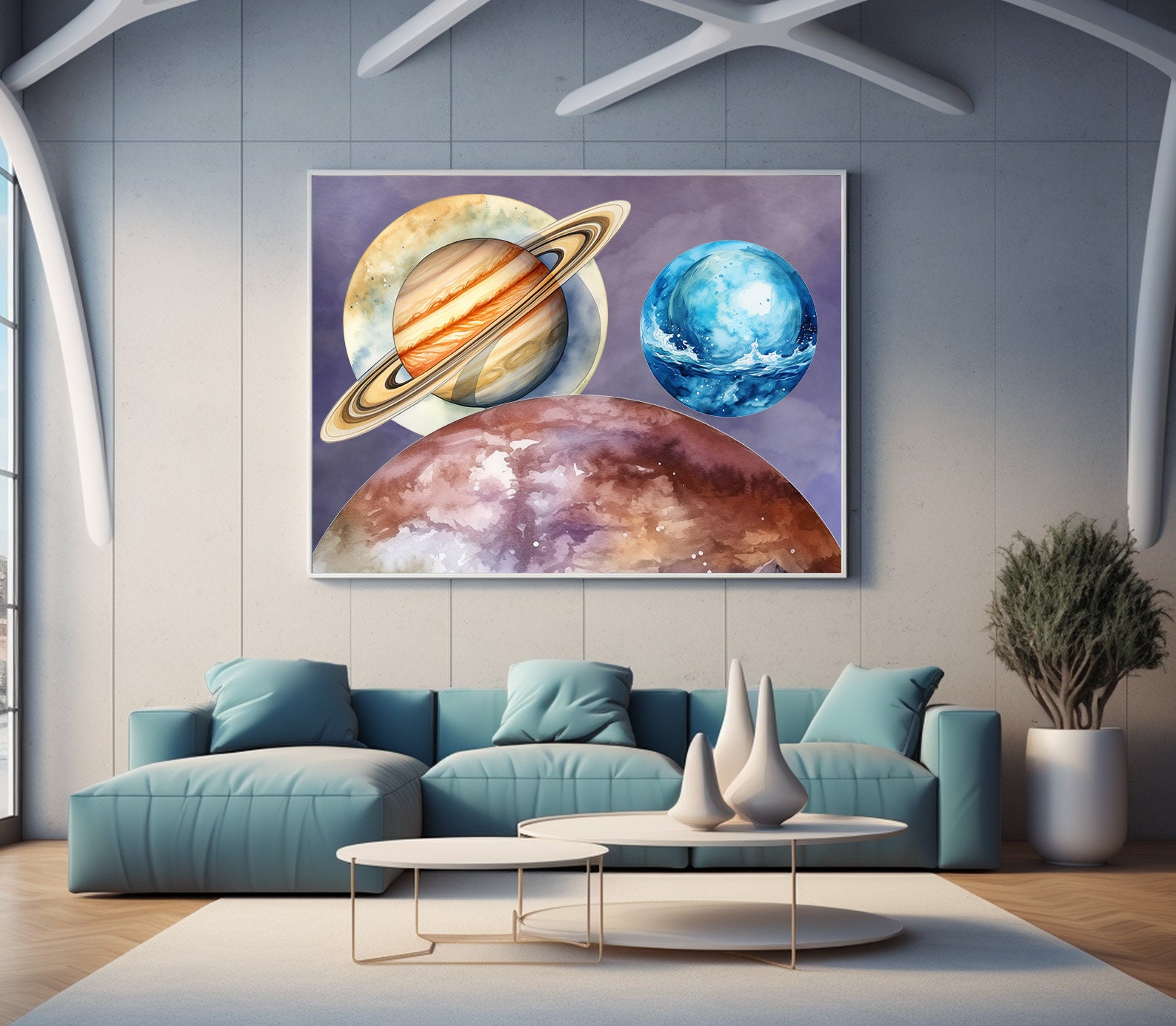 Watercolor Fantasy Space PNG Planets Clipart Galaxy Digital Art Planet ...