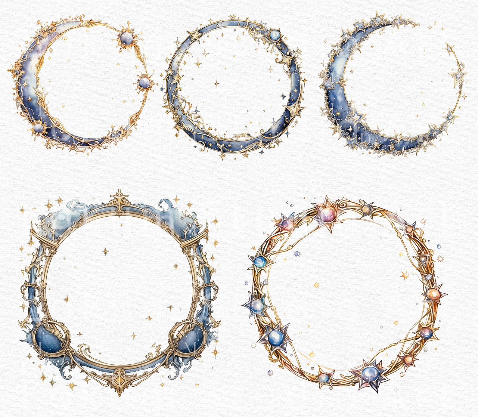 Watercolor Celestial Beautiful Frames Stars Frame PNG Invitation