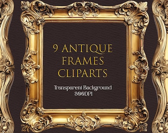 Printable Antique Gold Frames Clipart Victorian Era Rococo Silver Frames PNG Baroque Vintage Clip art graphics for altered art junk journals