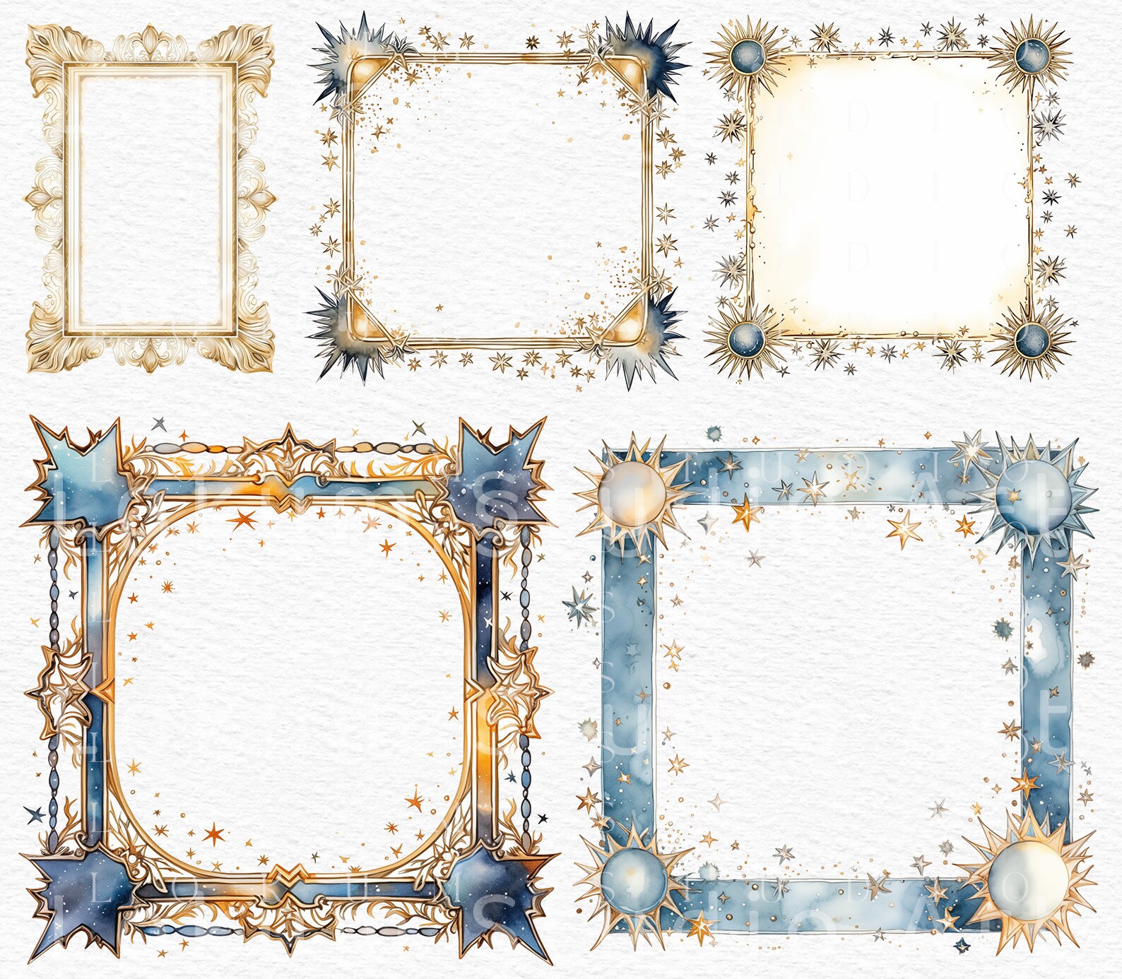 Watercolor Celestial Beautiful Frames Stars Frame PNG Invitation