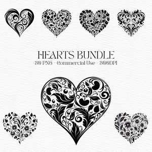 Hearts Clipart Bundle, Valentines Day Digital PNG Love Heart Outline Svg, Heart Cut Files, Heart Clipart, Hearts Shape PNG Love Solid Heart
