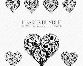 Hearts Clipart Bundle, Valentines Day Digital PNG Love Heart Outline Svg, Heart Cut Files, Heart Clipart, Hearts Shape PNG Love Solid Heart