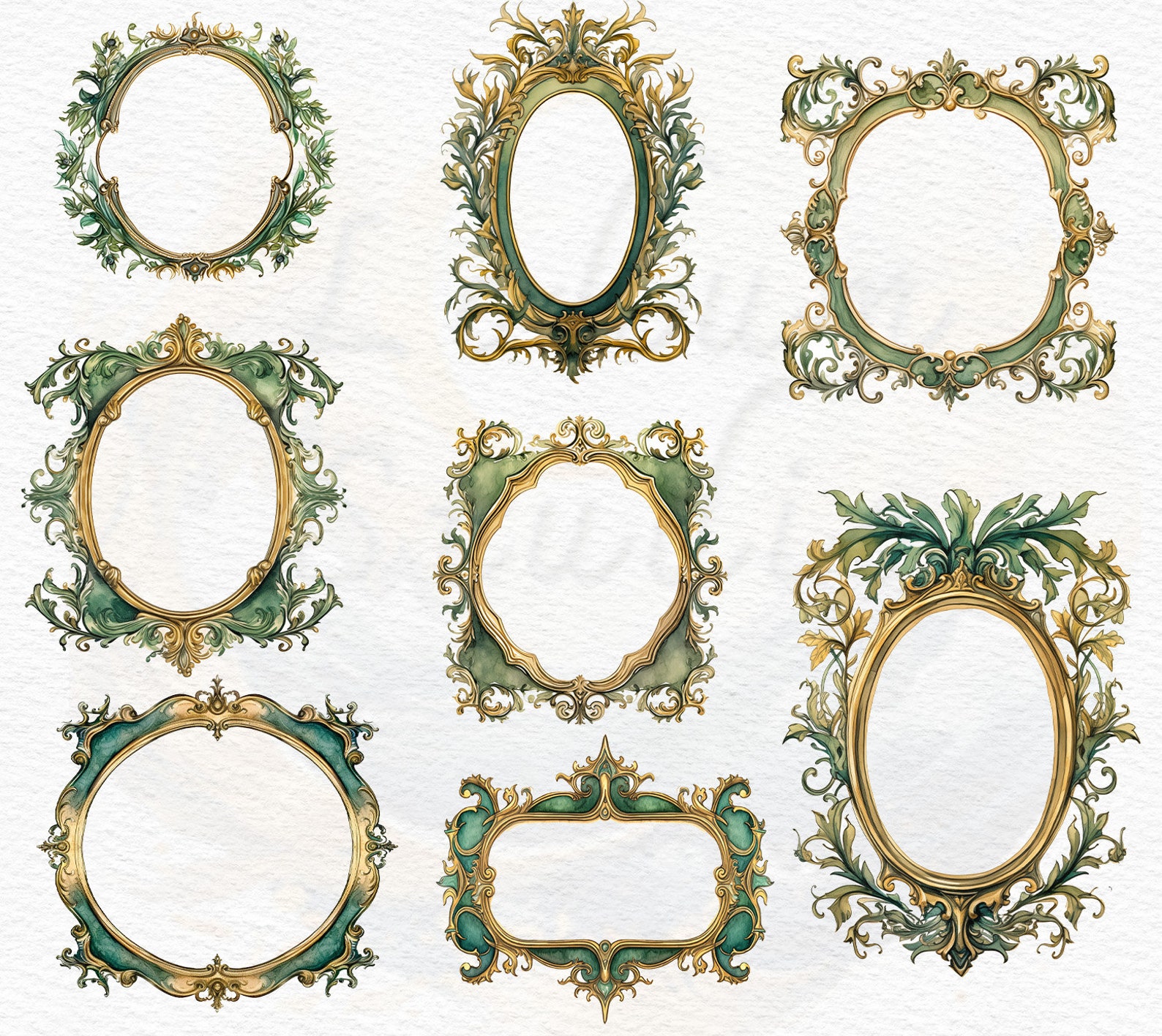 Gold and Green Frames Clipart Victorian Era Rococo Frames Baroque ...