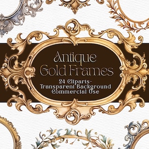 Antique Gold Frames Clipart Victorian Era Rokoko Barock Vintage Clip art Grafiken für veränderte Kunst Junk Journals download kommerzielle Nutzung PNG