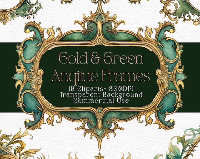 Gold and Green Frames Clipart Victorian Era Rococo Frames Baroque ...