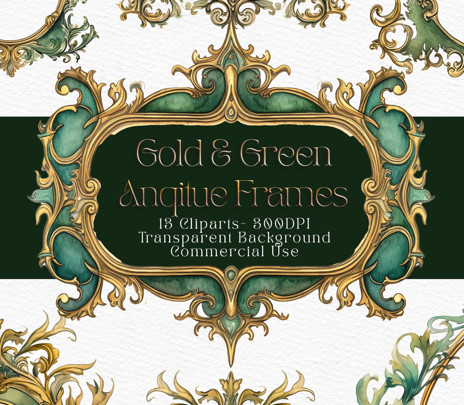 Gold and Green Frames Clipart Victorian Era Rococo Frames Baroque ...