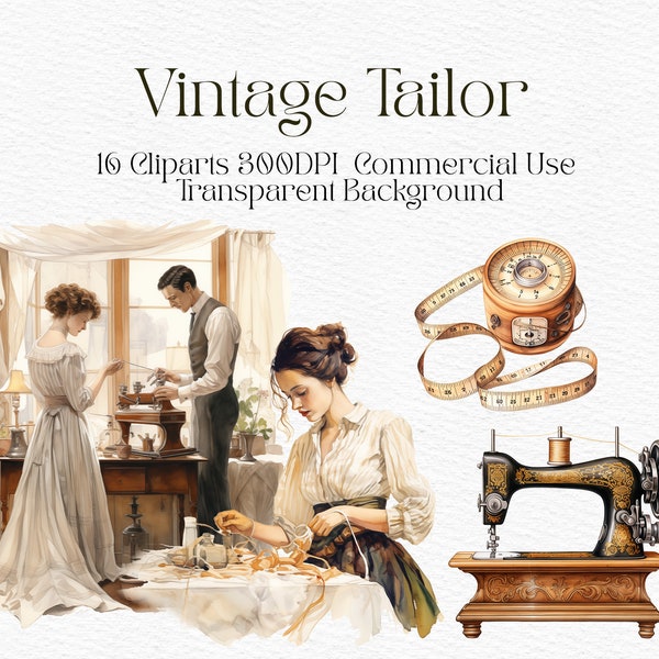 Watercolor Vintage Victorian Sewing clipart Printable Antique Sewing Machine Png Floral Tailor Art Print Digital Scissors Folio Kit