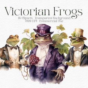 Victorian Frog Clipart Bundle Funny Frogs Clip Art Frog Vintage PNG Frog Victorian Era Digital Download Perfect Scrapbook Journal Sticker