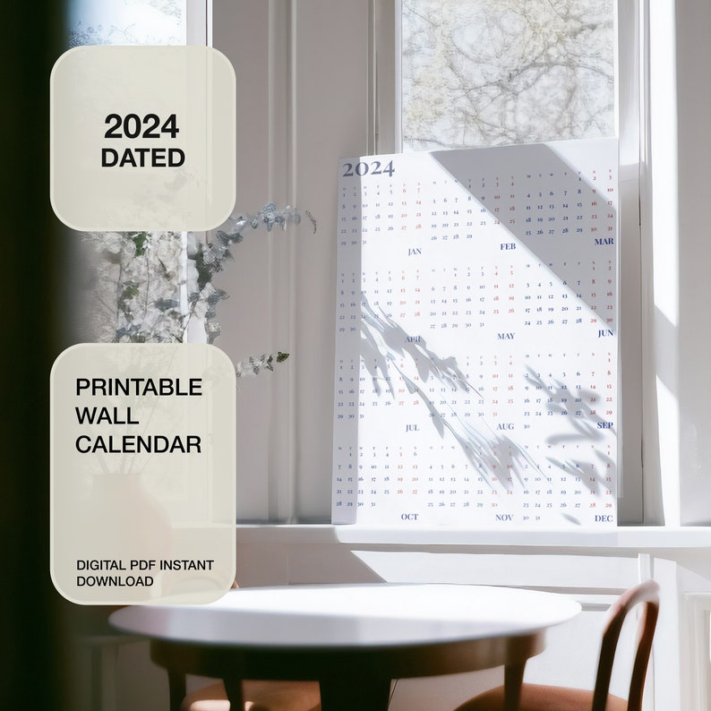 Printable Wall Calendar 2024 | Vertical Wall Dated Planner 2024 ...