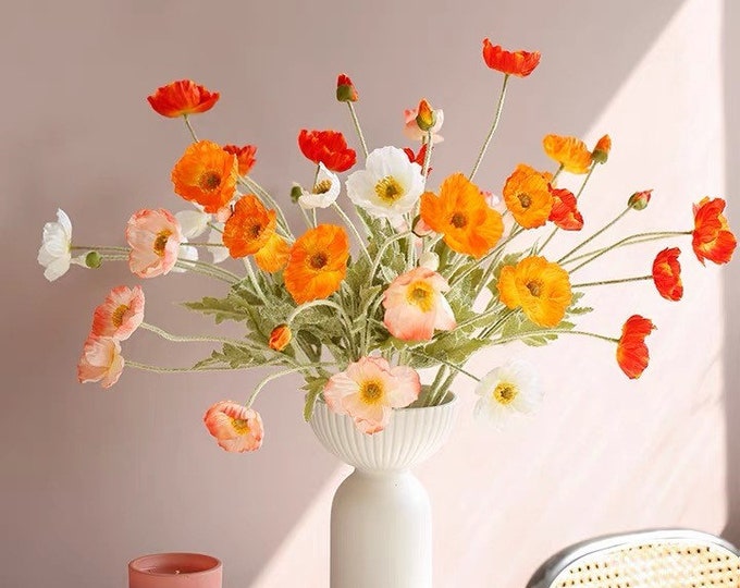 4 Head Faux Poppy Flowers,23.5’’ Silk Flower Poppy, DIY Florals. Wedding/Home/Kitchen Decoration/Gifts
