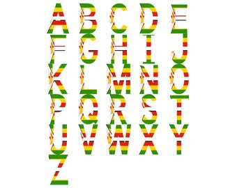 Zimbabwe Flag Font Alphabet, Clipart Letters, Otf Svg Png Dxf Eps Digital Download For Crafting