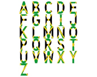 Jamaica Flag Font Alphabet, Clipart Letters, Otf Svg Png Dxf Eps Digital Download For Crafting