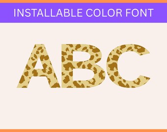 Yellow Leopard Skin Pattern Font, alpha set, letter svg, otf color font, uppercase, cricut, sublimation design, animal print letters