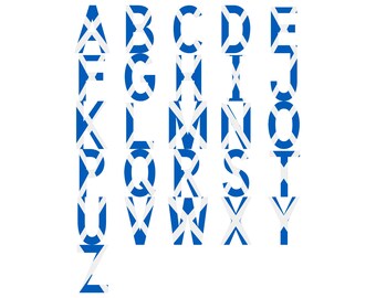 Scotland Flag Font Alphabet, Clipart Letters, Otf Svg Png Dxf Eps Digital Download For Crafting