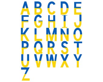 Ukraine Flag Font Alphabet, Clipart Letters, Otf Svg Png Dxf Eps Digital Download For Crafting