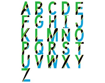 Tanzania Flag Font Alphabet, Clipart Letters, Otf Svg Png Dxf Eps Digital Download For Crafting