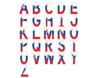 Slovakia Flag Font Alphabet, Clipart Letters, Otf Svg Png Dxf Eps Digital Download For Crafting