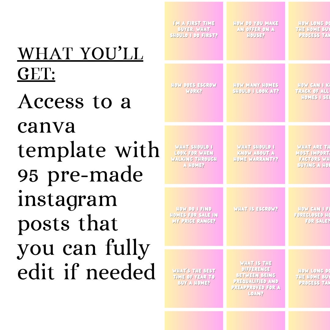 Faq Post Example Instagram 95 Instagram Post Template for Real Estate Agents, Canva Template, FAQ ...