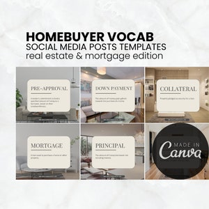 Real Estate & Mortgage Vocabulary Social Posts, Instant download, Canva template, editable template, Mortgage Marketing, Realtor Marketing
