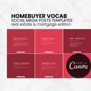 Real Estate & Mortgage Vocabulary Social Posts, Instant download, Canva template, editable template, Mortgage Marketing, Realtor Marketing