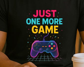 Just One More Game Shirt, Funny Gamer T-Shirt for Adults & Teens, Retro Video Game Controller Design, Bella Canvas Retro Gaming Shirt