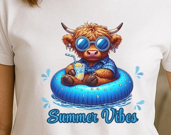 Chemise d'été vache Highland, t-shirt Summer Vibes, t-shirt graphique