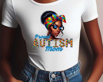 Proud Autism Mom PNG | Woman Puzzle Headwrap Sublimation Design | Autism Awareness Month Shirt Graphic | Digital Download