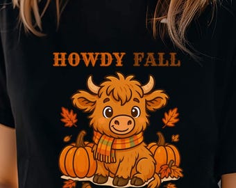 Howdy Fall Highland Cow PNG: Farmhouse Autumn Clipart (Digital Download