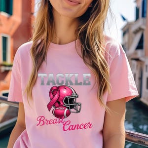 Tackle Breast Cancer Awareness Shirt, Breast Cancer Pink Football Helmet & Ribbon, October Game Day Tee, Cancer Support and Survivor Gift