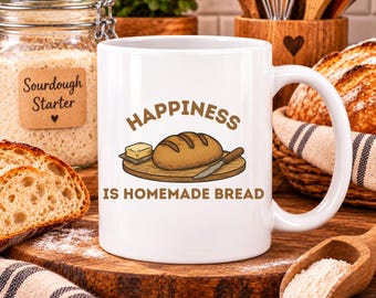 „Glück ist selbstgebackenes Brot“-Tasse, Kaffeetasse für Sauerteigbäcker, Geschenk für Backliebhaber, rustikale Küchendekoration