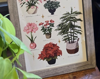 Houseplants of the Season Art Print, Christmas and Holiday Decor