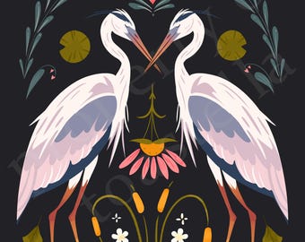 Herons Love Print, Valentines print