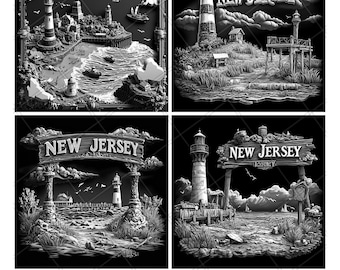 New Jersey US State Lighthouse Boardwalk Slate Engraving File Wood Engrave PNG Design Pattern 2026 Trending Gift Personalized Wood