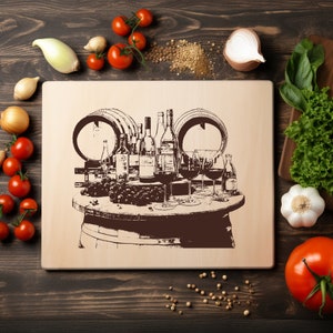 Archivo PNG de licores de vino Grabado láser Bandeja de madera Tabla de embutidos Tabla de quemar Posavasos Grabado Xtool Negro Blanco Cnc, Glowforge, LightBurn, Diodo CO2