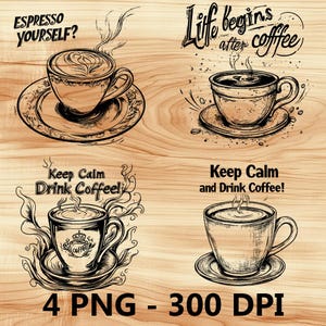 Citas de café con leche y té en taza caliente Archivo láser Grabado en madera PNG Tabla de cortar para cocina Patrón de tablón Posavasos Xtool Glowforge LightBurn CO2 2D
