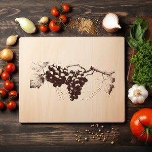 Archivo PNG de vides de uvas para grabar con láser, bandeja de madera, tabla para embutidos, tabla para quemar, posavasos, Xtool, CNC, Glowforge, LightBurn, diodo de CO2