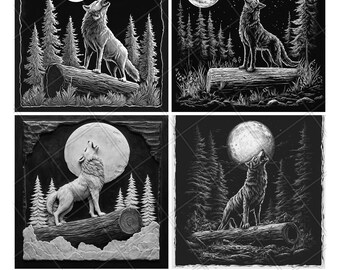 Gray Wolf Howl Forest Grey Wolf Slate Engraving File Laser Engraved PNG Design Pattern 2026 Trending Gift Personalized Wood Etched Stone Art
