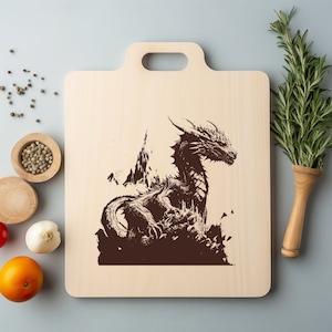 Archivo PNG de dragón Wyvern para grabar con láser, bandeja de madera, tabla de embutidos, posavasos, grabado Xtool, CNC, Glowforge, LightBurn, diodo de CO2