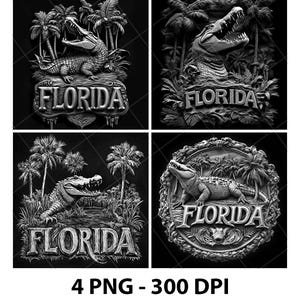 Florida US State Alligator Palm Trees Laser Engraving File Slate PNG Coaster Xtool Wood Black White Grayscale Cnc Glowforge LightBurn CO2 Di