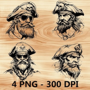 Almirante Capitán Pirata Marinero Archivo Láser Grabado en Madera PNG Tabla de Cortar para Cocina Patrón de Tablón Posavasos Xtool Glowforge LightBurn CO2 2D