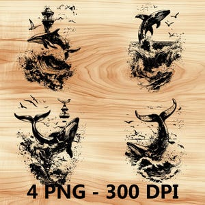 Tiburón ballena saltando Animal marino Archivo láser Grabado en madera PNG Tabla de cortar para cocina Patrón de tablón Posavasos Xtool Glowforge LightBurn CO2 2D