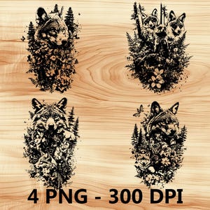 Lobo del bosque Depredador macho alfa Archivo láser Grabado en madera PNG Tabla de cortar para cocina Patrón de tablón Posavasos Xtool Glowforge LightBurn CO2 2D
