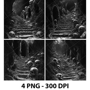 Fichier de gravure laser Halloween Hell Dungeon Underworld ardoise PNG dessous de verre Xtool bois noir blanc en niveaux de gris Cnc Glowforge LightBurn Diode CO2